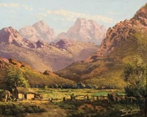 Farm Landscape In The Mountains by Tinus de Jongh