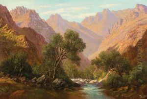 An Extensive Mountainous Landscape With A River by Tinus de Jongh