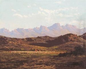 Cottages Nestled In The Valley by Tinus de Jongh
