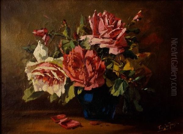 Roses In A Blue Vase - view 1