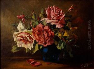 Roses In A Blue Vase by Tinus de Jongh