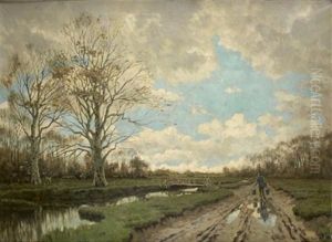 Le Porteur D'eau Dans Un Paysage Automnal by Tinus de Jongh