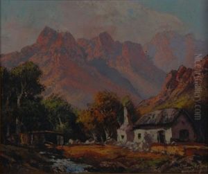 A Cottage Beside A Stream In The Mountains by Tinus de Jongh
