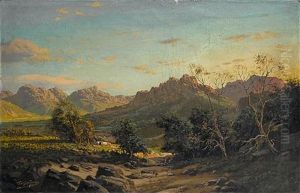 A Panoramic Cape Landscape At Sunset by Tinus de Jongh