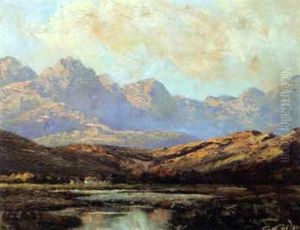 A House Beside A Vlei In A Mountainous Landscape by Tinus de Jongh