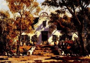 A Cape Dutch Manor House Amidst Trees by Tinus de Jongh