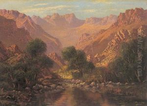 River In A Mountainous Valley by Tinus de Jongh