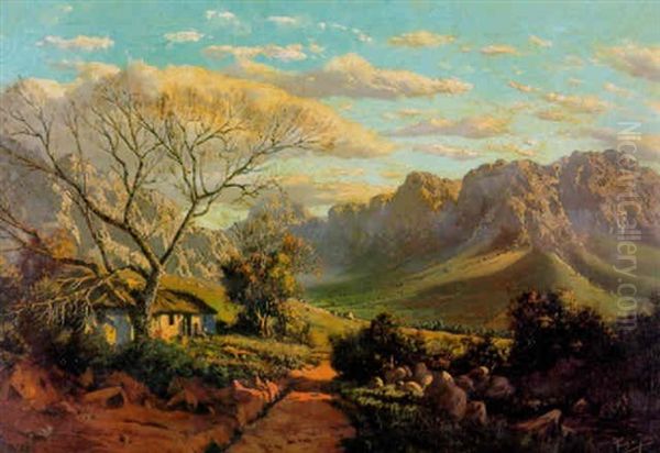 Mountainous Landscape With A House And Figure In The Sunlight - view 1