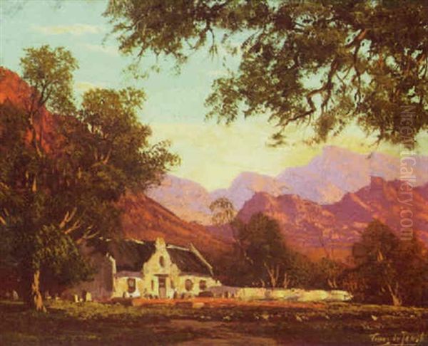 Homestead By Mountains At Sunset - view 1