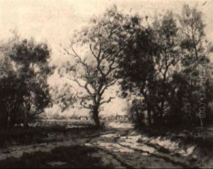 A Wooded Landscape Near A Dutch Town by Tinus de Jongh