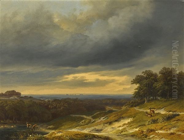 View In Windsor Great Park With Deer Watering In The Foreground - view 1