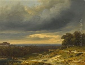View In Windsor Great Park With Deer Watering In The Foreground by Jean-Baptiste de Jonghe
