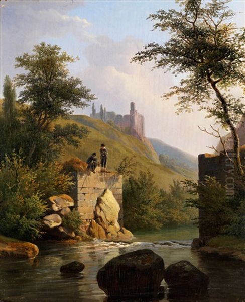 Blick Auf Eine Flusslandschaft Mit Castell Und Staffagefiguren - view 1