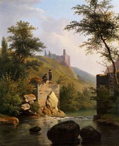 Blick Auf Eine Flusslandschaft Mit Castell Und Staffagefiguren by Jean-Baptiste de Jonghe