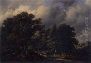 Deer In A Wooded Landscape by Jean-Baptiste de Jonghe