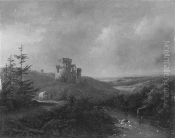 Hugellandschaft Mit Einer Burgruine - view 1