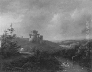 Hugellandschaft Mit Einer Burgruine