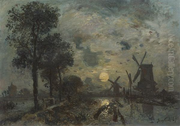 A Wooded Hilly Landscape With A Shepherd-family And Flock Resting By A Pond - view 1