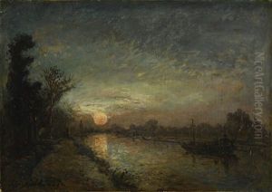 Le Canal Au Coucher Du Soleil, Hollande by Johan Barthold Jongkind