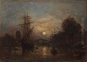 Bateaux Sur Le Canal De Dordrecht by Johan Barthold Jongkind