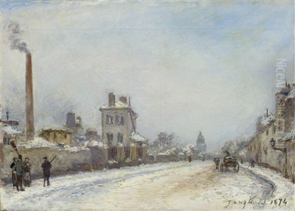 Street Scene In Paris In Winter: Rue Notre-dame-des-champs Mit Dem Dom Val-de-grace Im Hintergrund - view 1