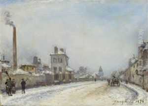 Street Scene In Paris In Winter: Rue Notre-dame-des-champs Mit Dem Dom Val-de-grace Im Hintergrund by Johan Barthold Jongkind