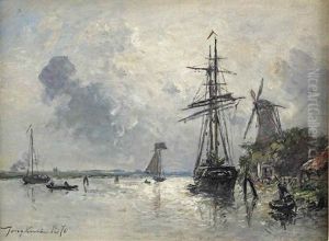 Le Riviere Le Merwede, Dordrecht, Hollande: Bateaux Sur La Meuse A Dordrecht by Johan Barthold Jongkind