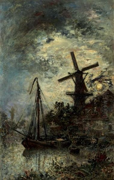 Monlin Et Bateau Au Clair De Lune - view 1