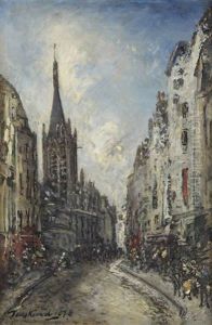 La Rue Saint-jacques Et L'eglise Saint-severin, Paris by Johan Barthold Jongkind