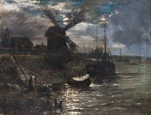 Paisaje Con Molino Al Atardecer by Johan Barthold Jongkind