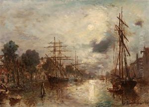 Clair De Lune Au Bord De L"eau, Rotterdam by Johan Barthold Jongkind