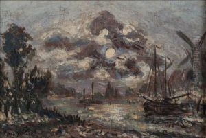 Clair De Lune Sur Le Canal A Dordrecht by Johan Barthold Jongkind