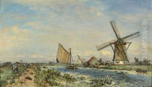 La Meuse Aux Environs De Rotterdam, Printemps by Johan Barthold Jongkind