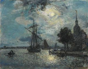 Le Port De Dordrecht Au Clair De Lune