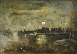 Clair De Lune Sur Un Canal, Hollande by Johan Barthold Jongkind