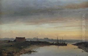 A River Landscape At Dusk