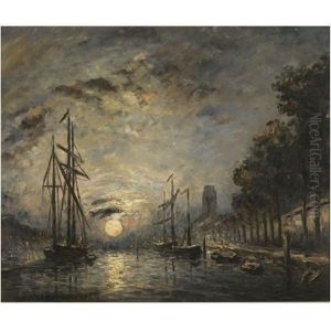Clair De Lune Sur Un Canal, Dordrecht by Johan Barthold Jongkind