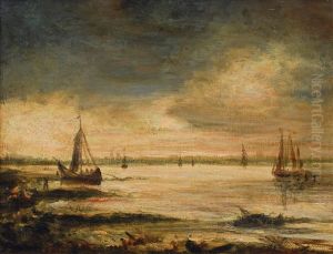 Fluslandschaft Mit Schiffen Im Mondlicht by Johan Barthold Jongkind