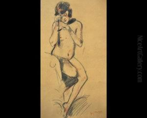 Female Nude Seated Full-length by Henry Bataille