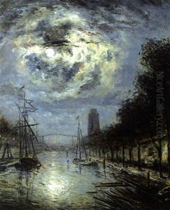 Clair De Lune En Hollande, Dordrecht by Johan Barthold Jongkind
