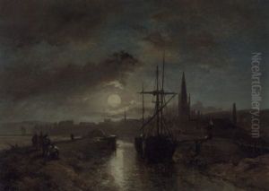Figures On A Jetty In The Moolit Harbour Of Harfleur