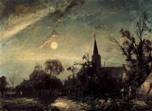 Clair De Lune, Le Clocher Du Village by Johan Barthold Jongkind
