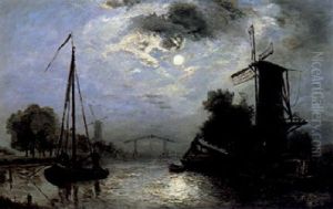 Riviere Sous La Lune, Hollande by Johan Barthold Jongkind