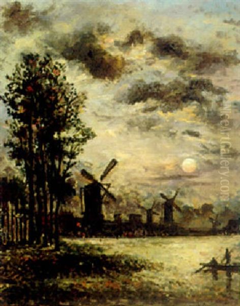 Windmills On A Moonlit Canal - view 1