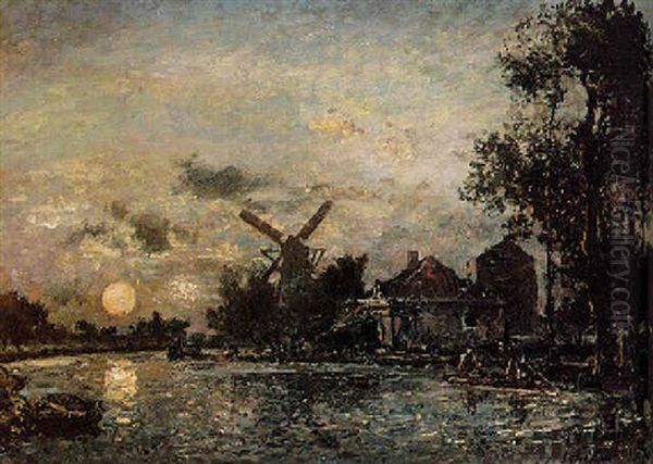 Canal En Hollande Au Clair De Lune - view 1