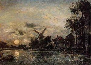 Canal En Hollande Au Clair De Lune by Johan Barthold Jongkind
