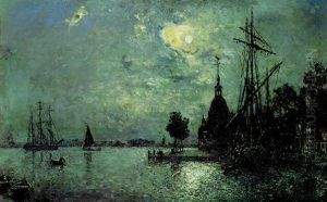 Vue De Dordrecht, Clair De Lune by Johan Barthold Jongkind