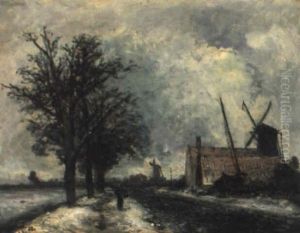 Canal Sous La Neige En Hollande by Johan Barthold Jongkind