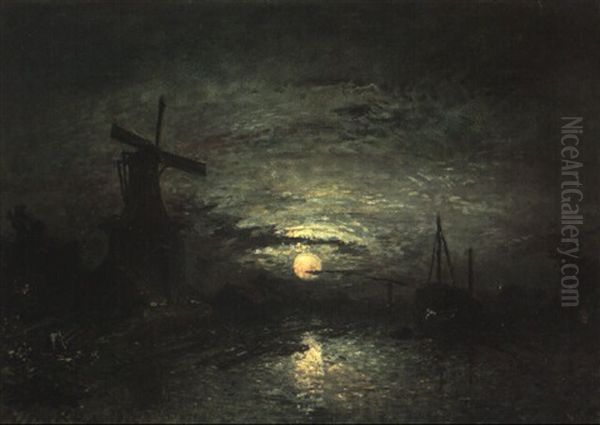 Moulin Au Bord D'une Riviere Au Clair De Lune - view 1