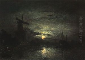 Moulin Au Bord D'une Riviere Au Clair De Lune